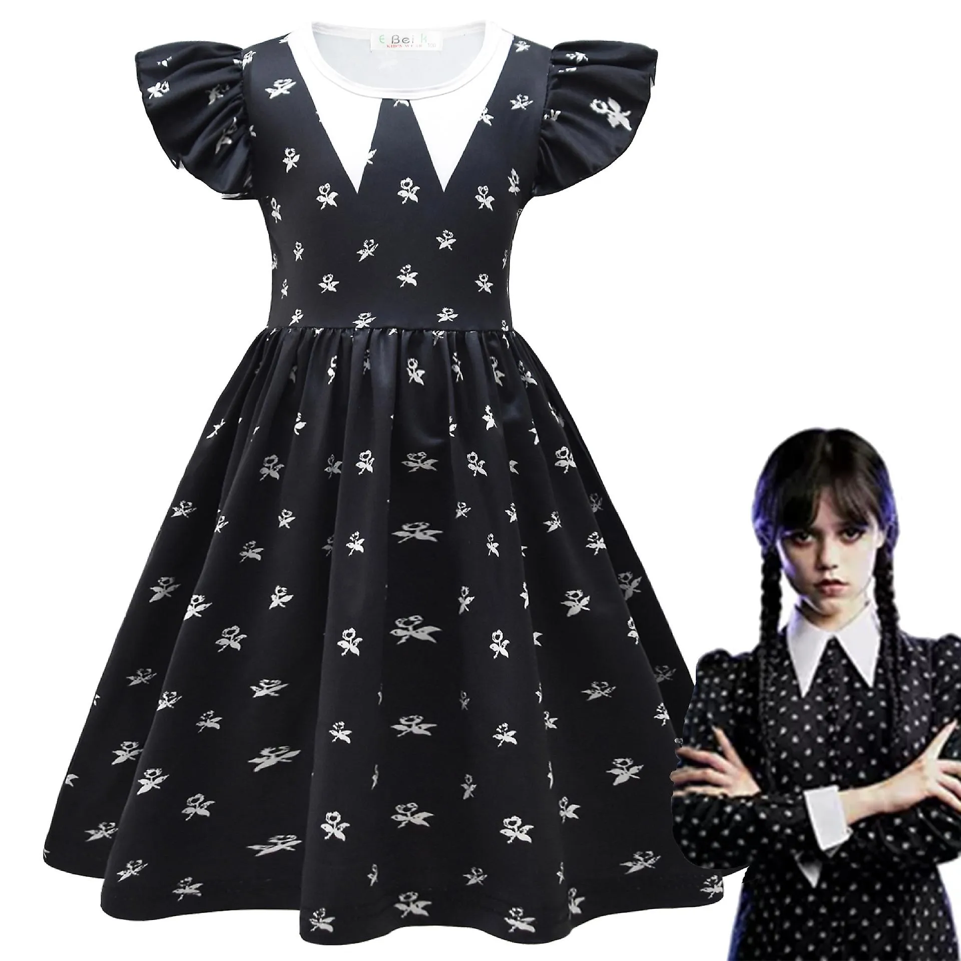 2023 Black Wednesday Adams Family Girl Skirt Flying Sleeve Dress 88219