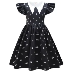 2023 Black Wednesday Adams Family Girl Skirt Flying Sleeve Dress 88219