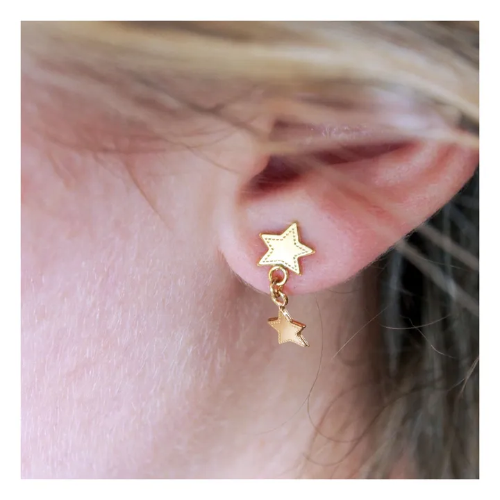 Adorabili Pendientes Estrella Doble | Dorado