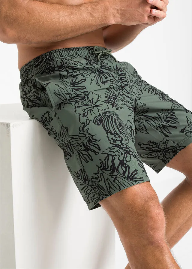 Bañador de hombre Verde oliva-negro estampado