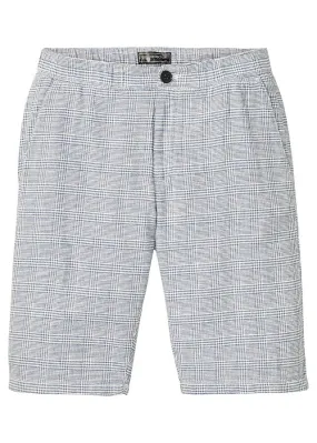 Bermuda tipo chino de lino con corte regular Gris claro de cuadros