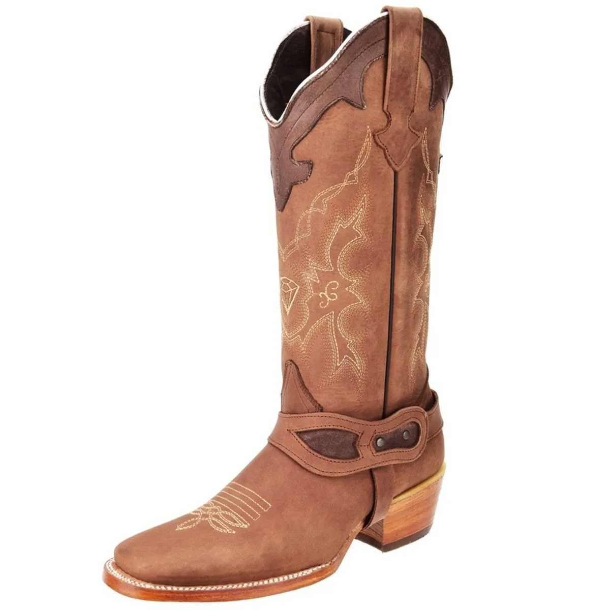 Botas de Tubo Alto de Cuero Horma Rodeo para Mujer Color Cafe WD-517