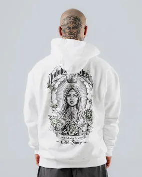 Buzo Oversize Para Hombre Con Capucha Blanco Virgen Chicano