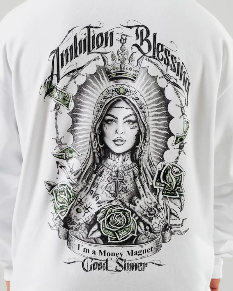 Buzo Oversize Para Hombre Con Capucha Blanco Virgen Chicano