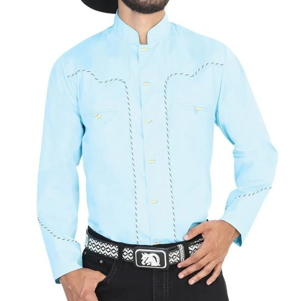 Camisa Charra Bordada El Seor de los Cielos Color Azul GEN-42531