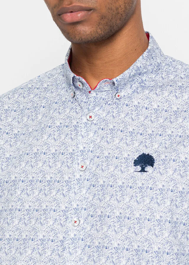 Camisa de manga corta Blanco-azul oscuro de flores