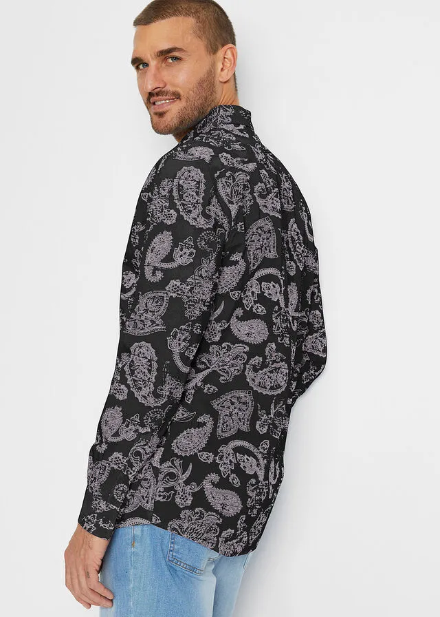 Camisa de manga larga Negro/gris ahumado con patrón paisley