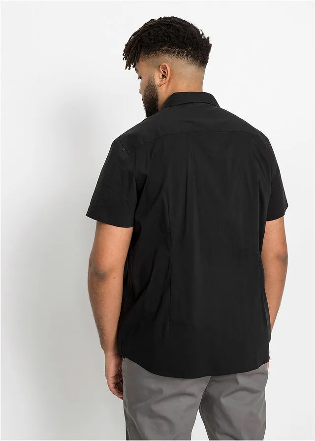 Camisa elástica de manga corta y corte slim Negro