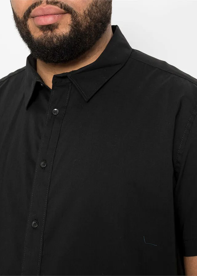 Camisa elástica de manga corta y corte slim Negro