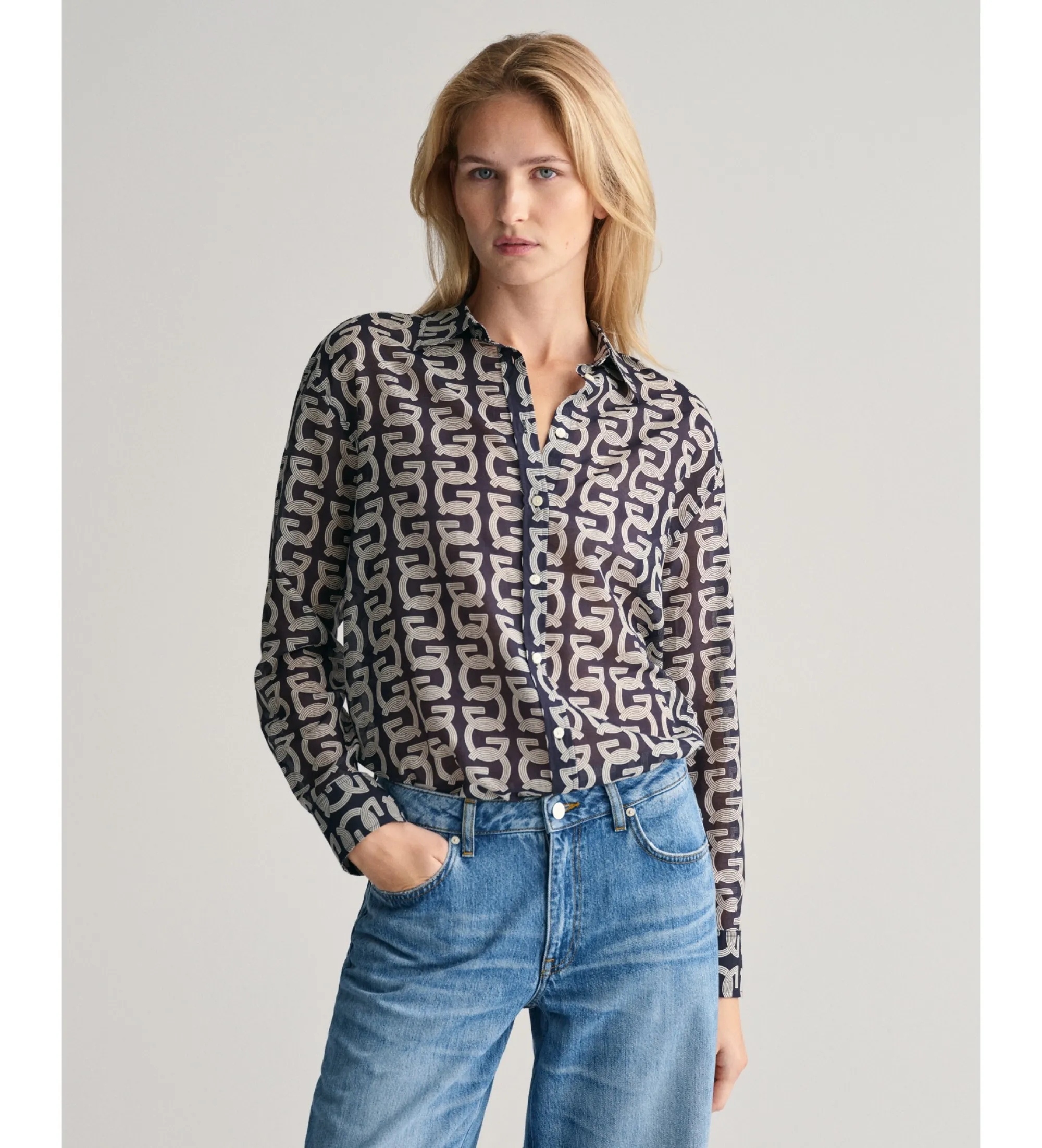 Camisa Relaxed Fit Patterned marino