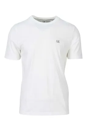 Camiseta blanca con capucha y logo parche