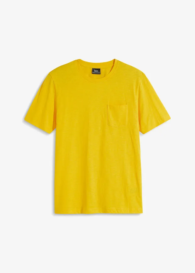 Camiseta de algodón orgánico con bolsillo en el pecho Amarillo narciso