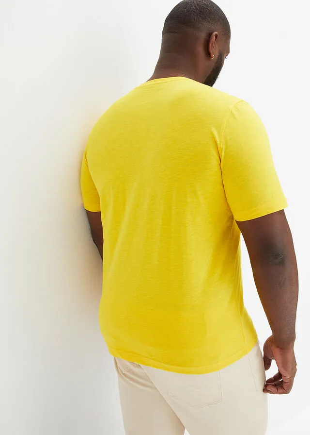 Camiseta de algodón orgánico con bolsillo en el pecho Amarillo narciso