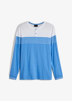 Camiseta henley de manga larga blanco-azul provenzal con rayas