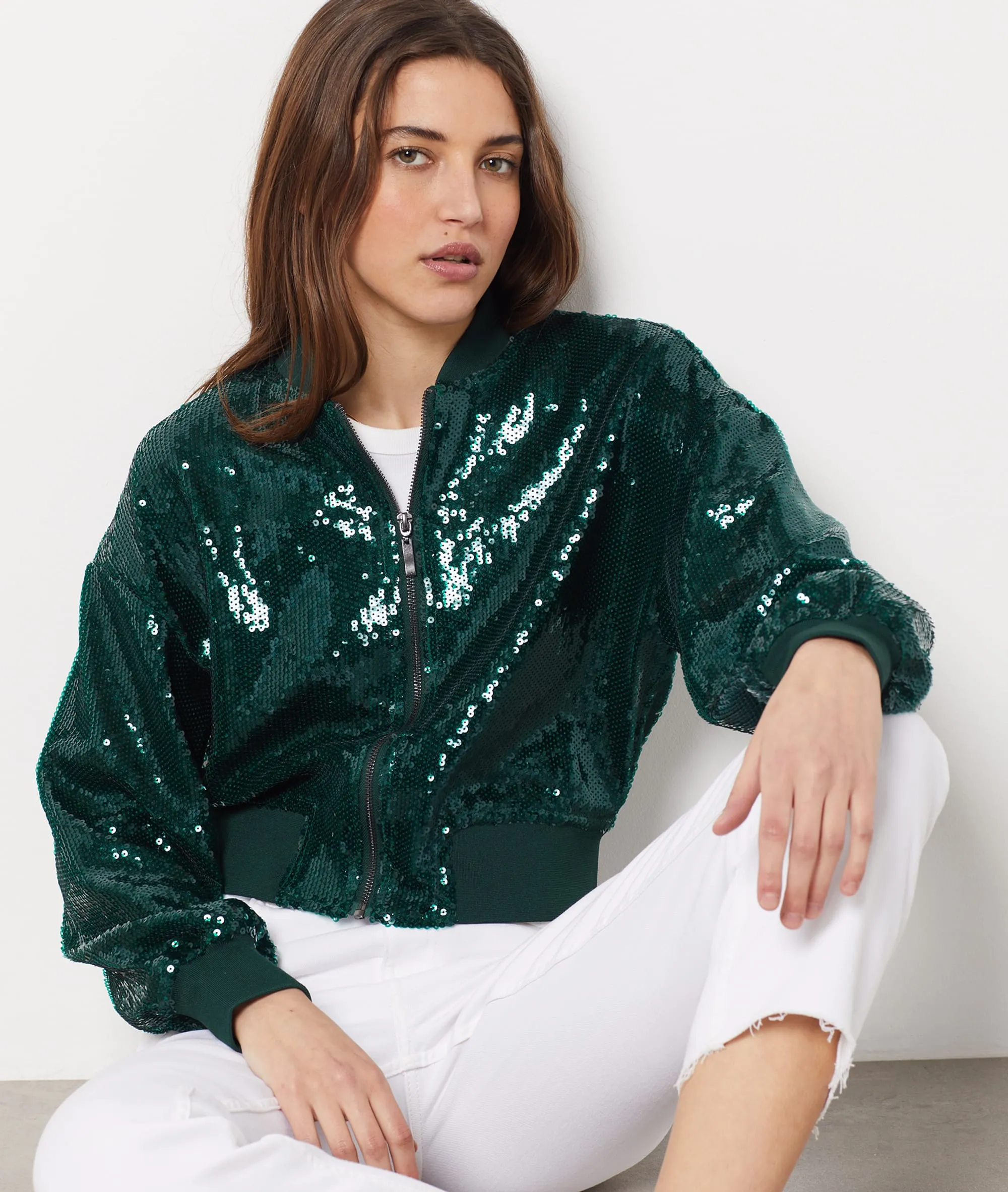 Chaqueta tipo bomber con lentejuelas VESTY VERT SAPIN - ETAM