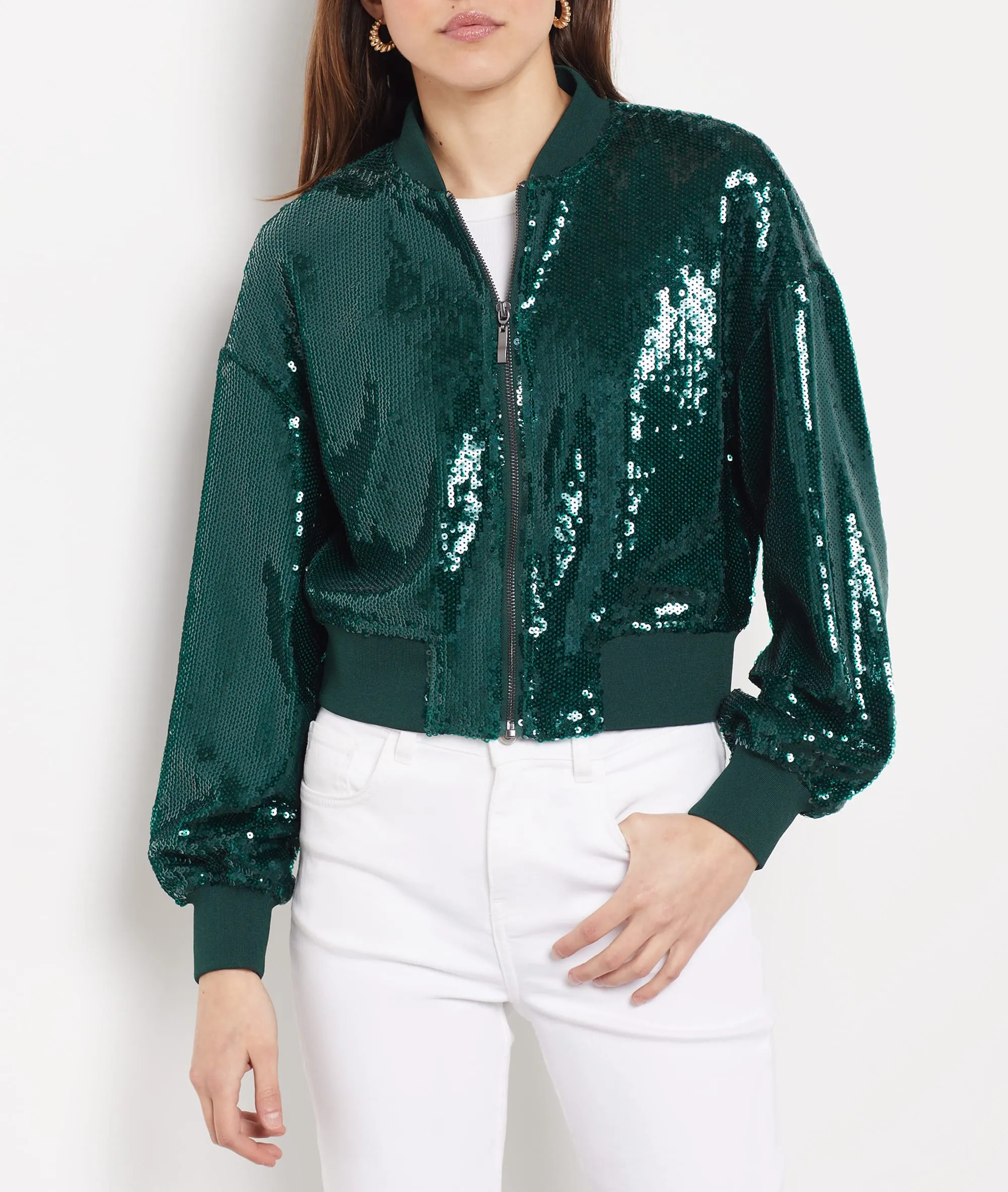 Chaqueta tipo bomber con lentejuelas VESTY VERT SAPIN - ETAM