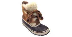 Chloé Chloe x Sorel Bronceado / marrón / Botas de invierno con cordones de piel de ante con forro de piel de oveja color marfil 