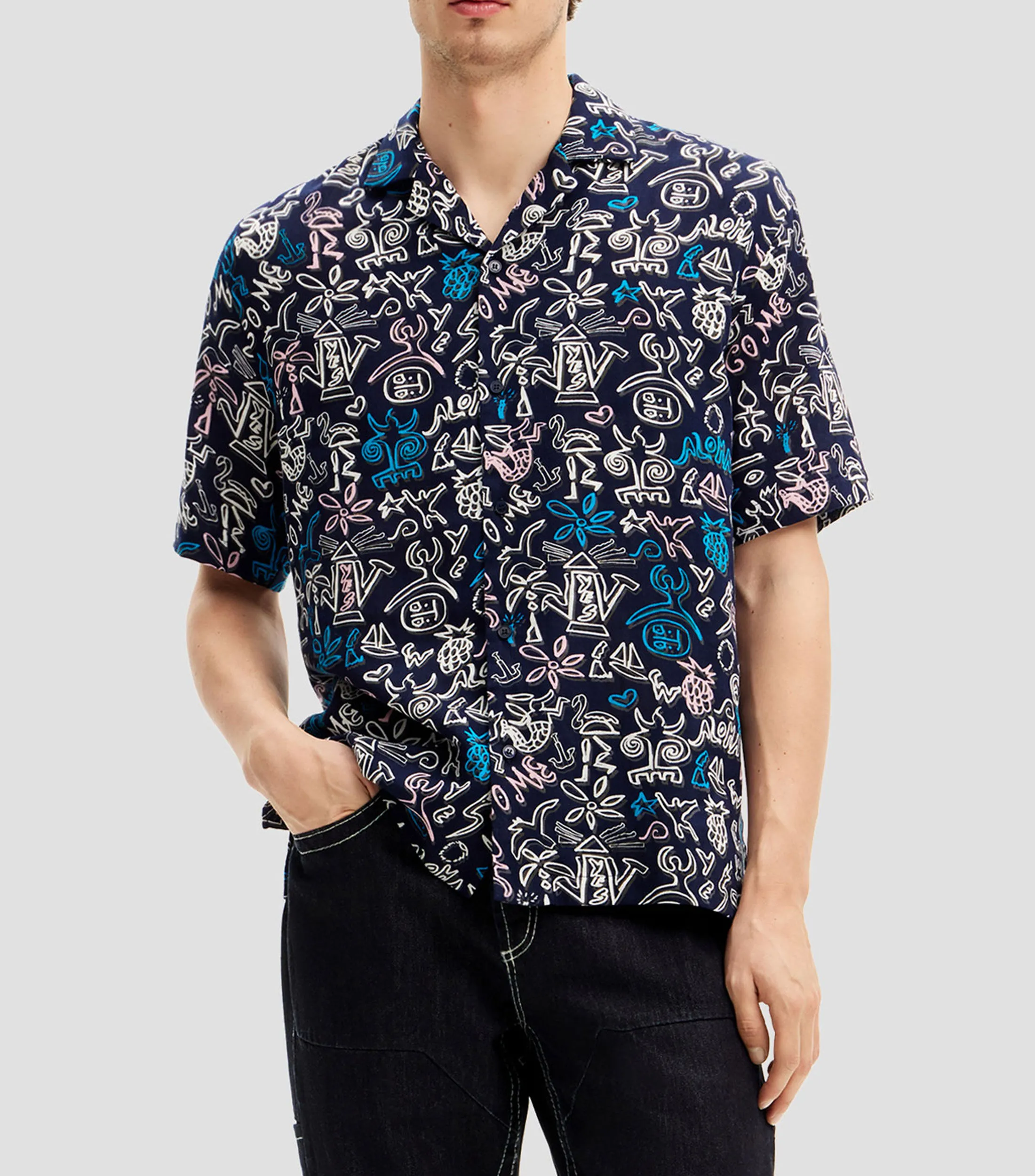 Desigual Camisa estampada de manga corta Hombre