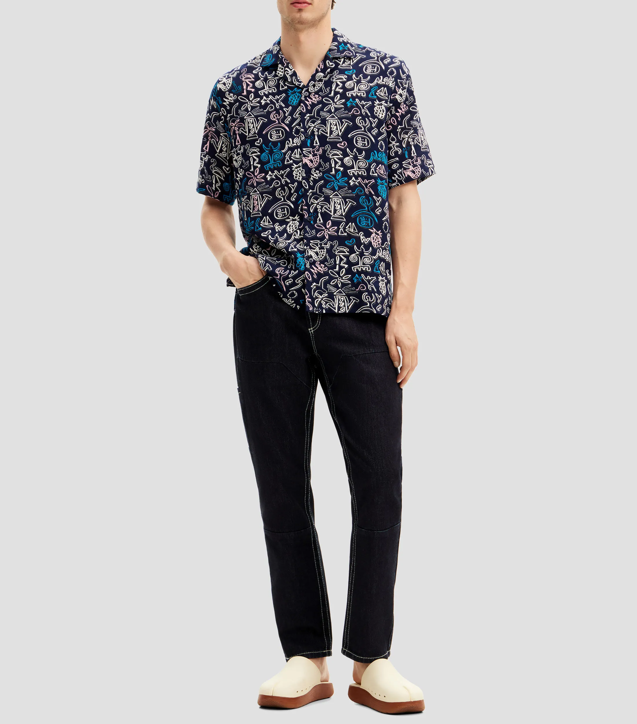 Desigual Camisa estampada de manga corta Hombre