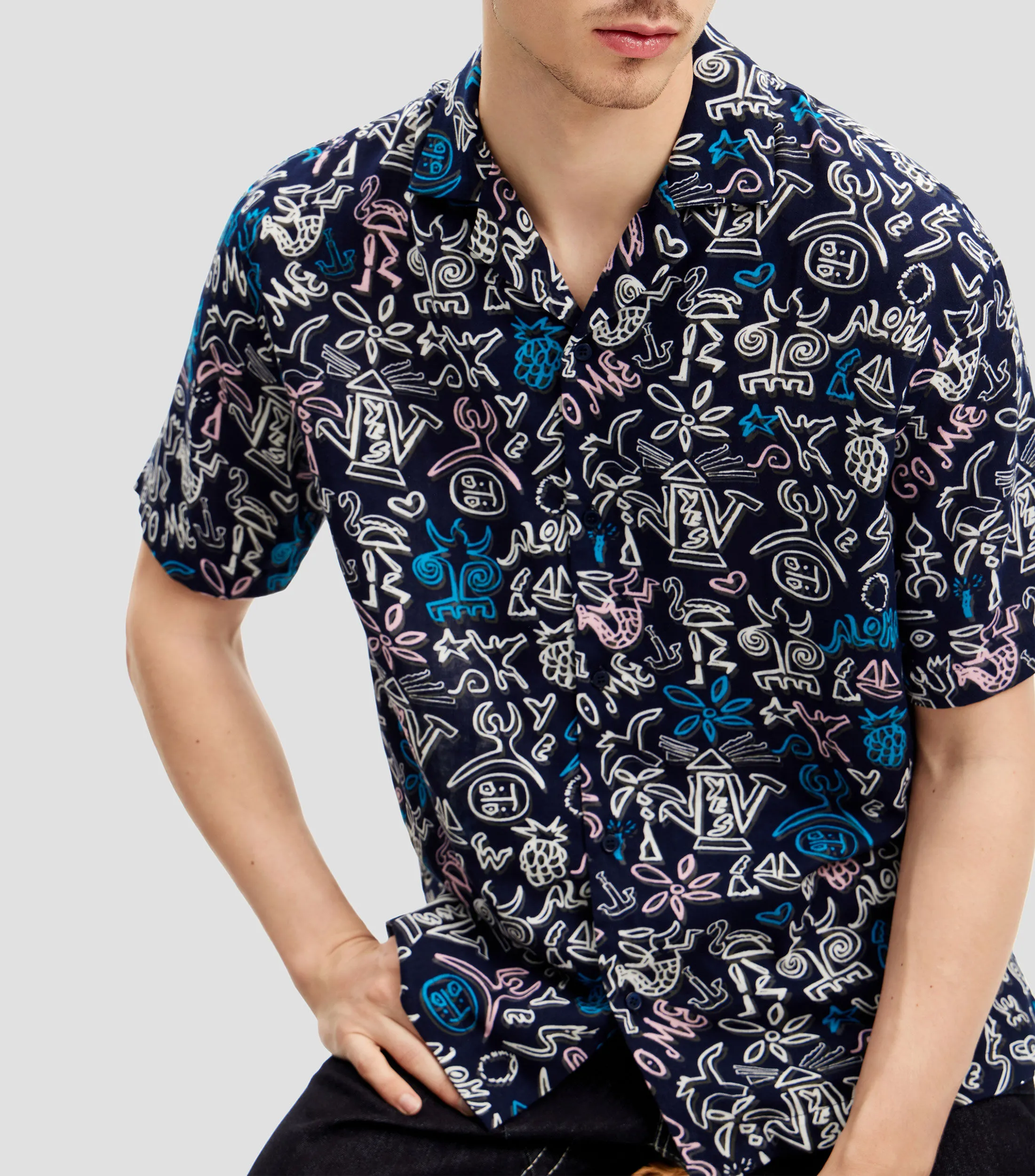 Desigual Camisa estampada de manga corta Hombre