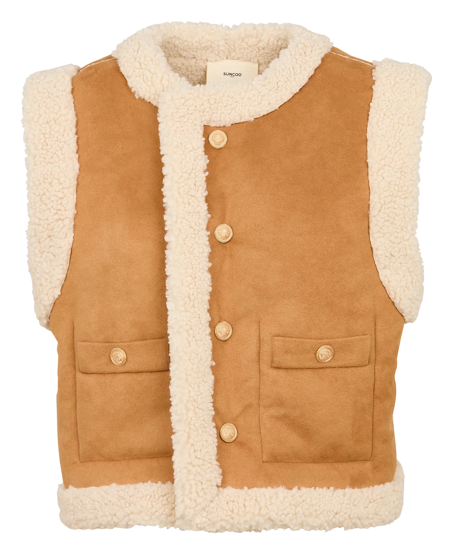 DIDO - Chaqueta reversible de cuello redondo en sherpa. en marron