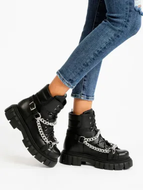 Dolce Moda Botas de combate de piel para mujer con cadenas