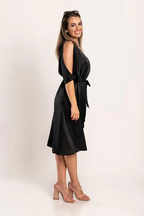 Elegante vestido midi con aberturas Thiena, negro