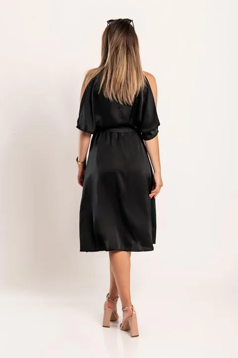 Elegante vestido midi con aberturas Thiena, negro