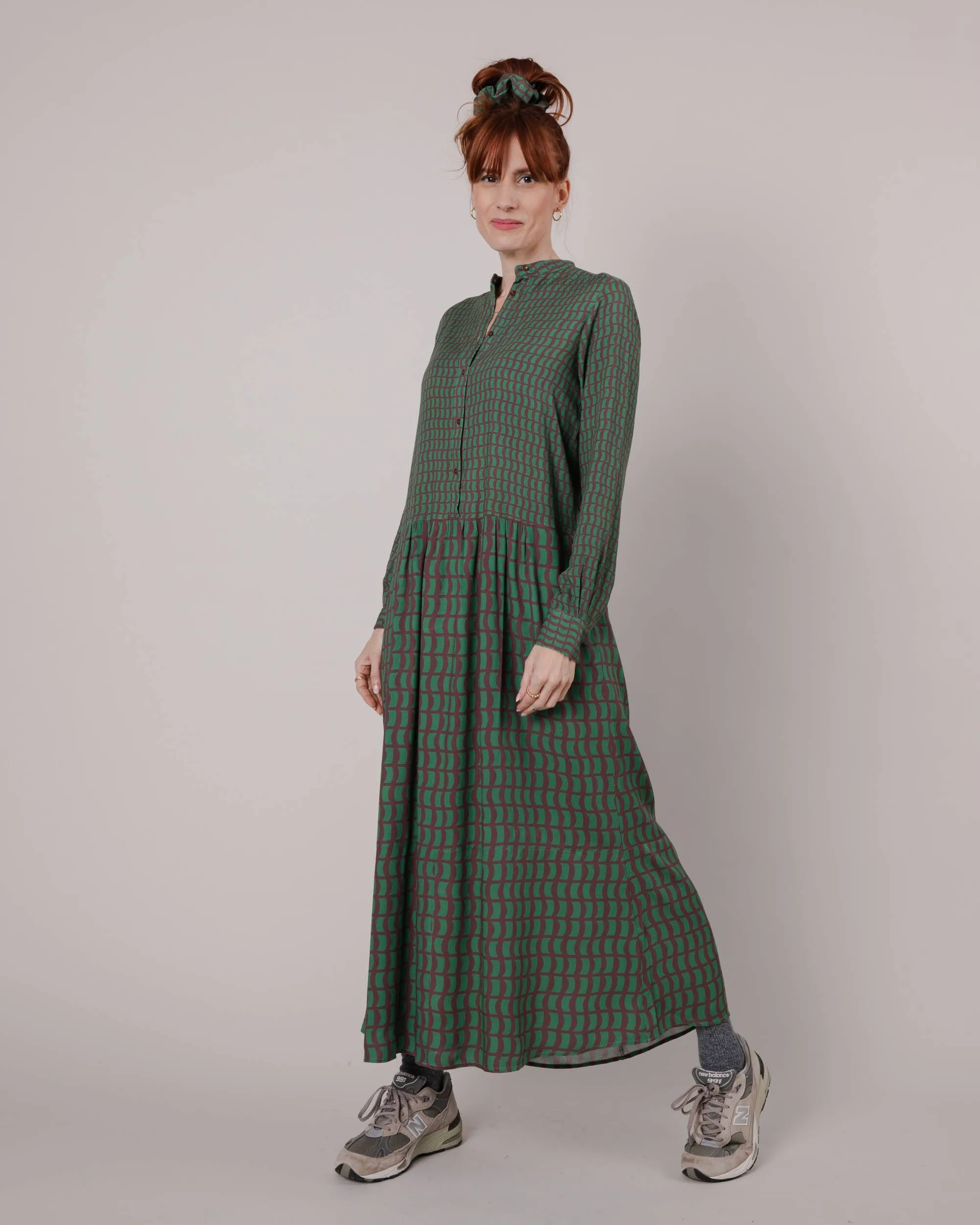 Geo Mao Long Sleeve Dress Green