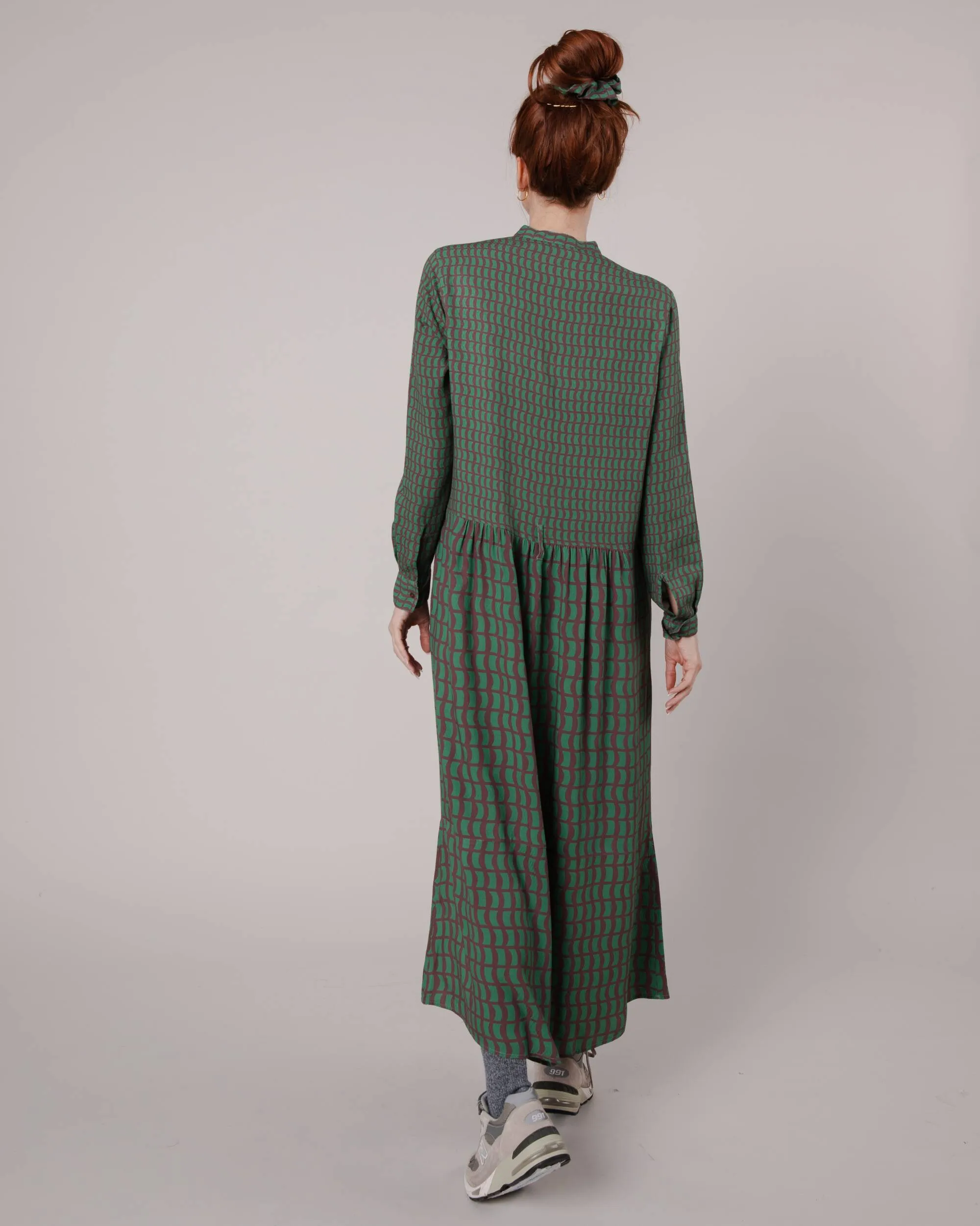 Geo Mao Long Sleeve Dress Green