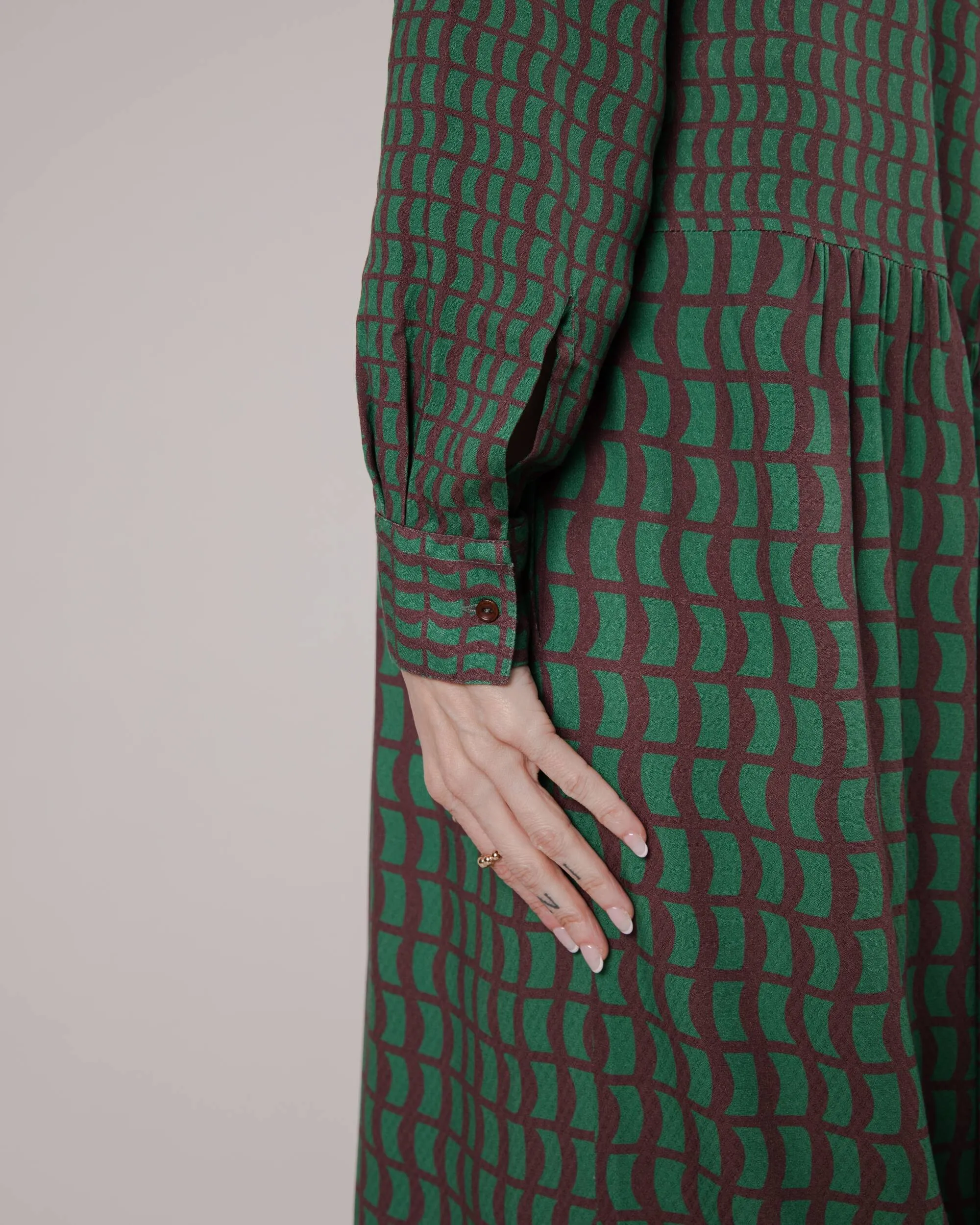 Geo Mao Long Sleeve Dress Green