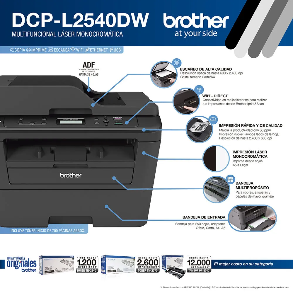 Impresora Brother Láser Monocromática DCP-L2540DW