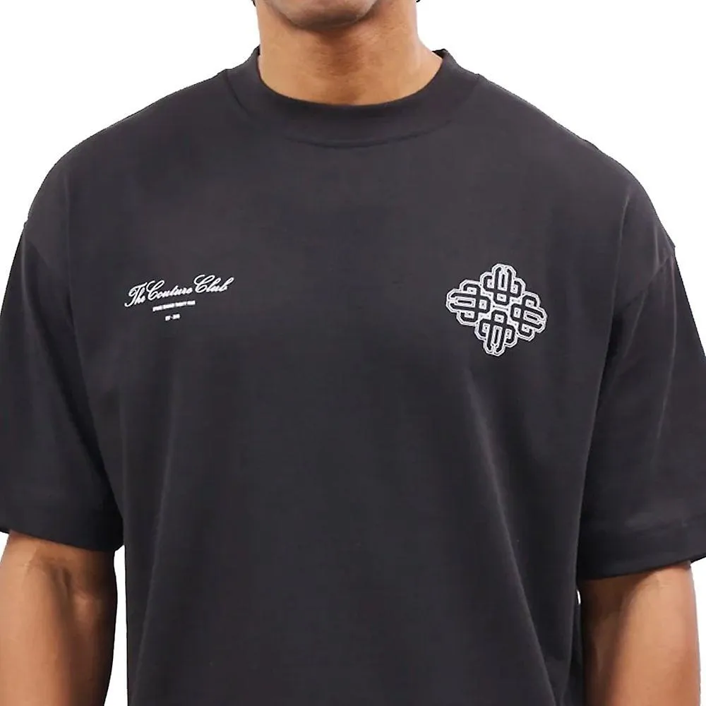 Men's Couture Club | Emblem Outline Relaxed Fit Half Sleeve T-shirt - Black