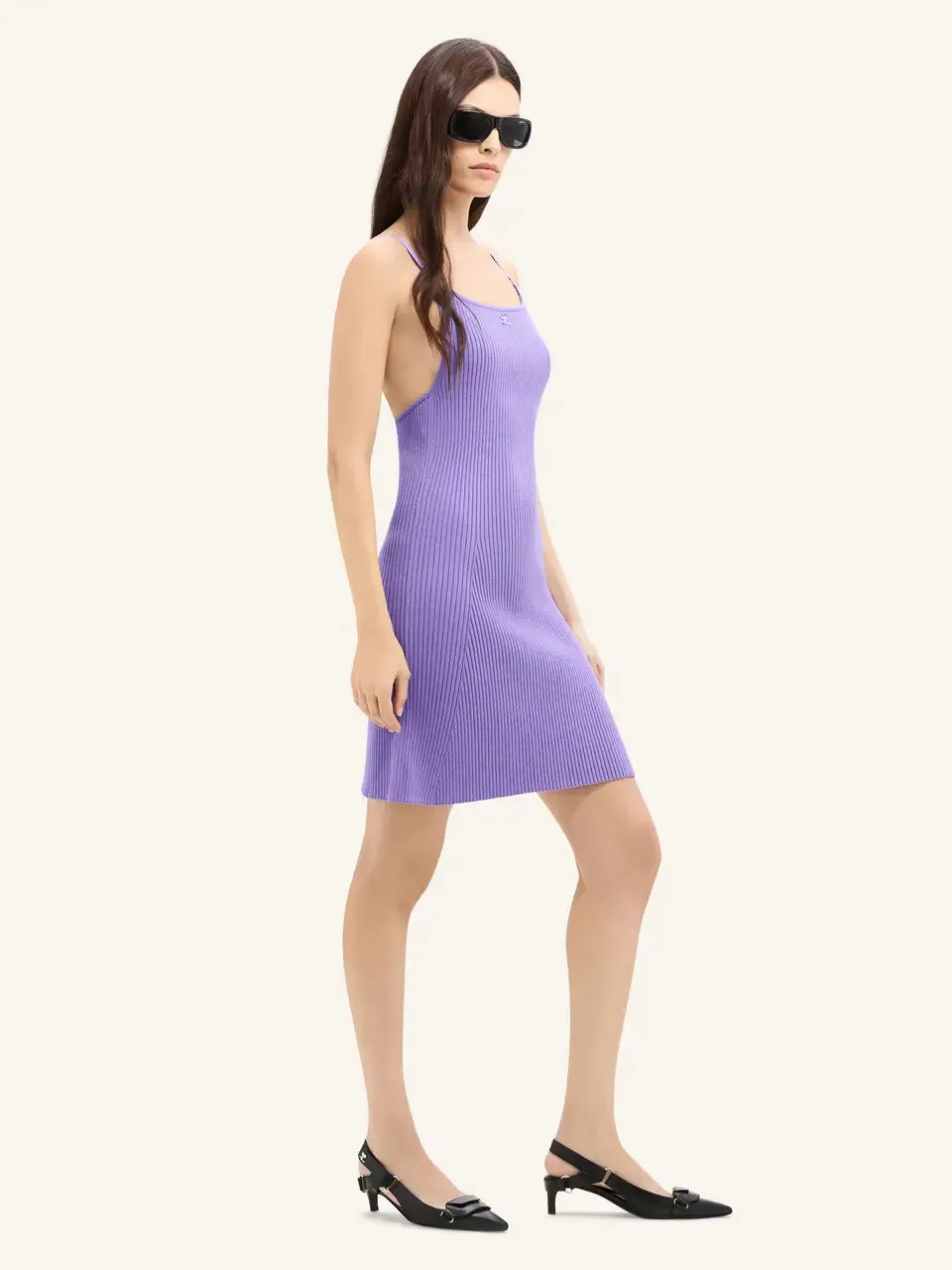 Mini Dress Rib Knit Pure Purple