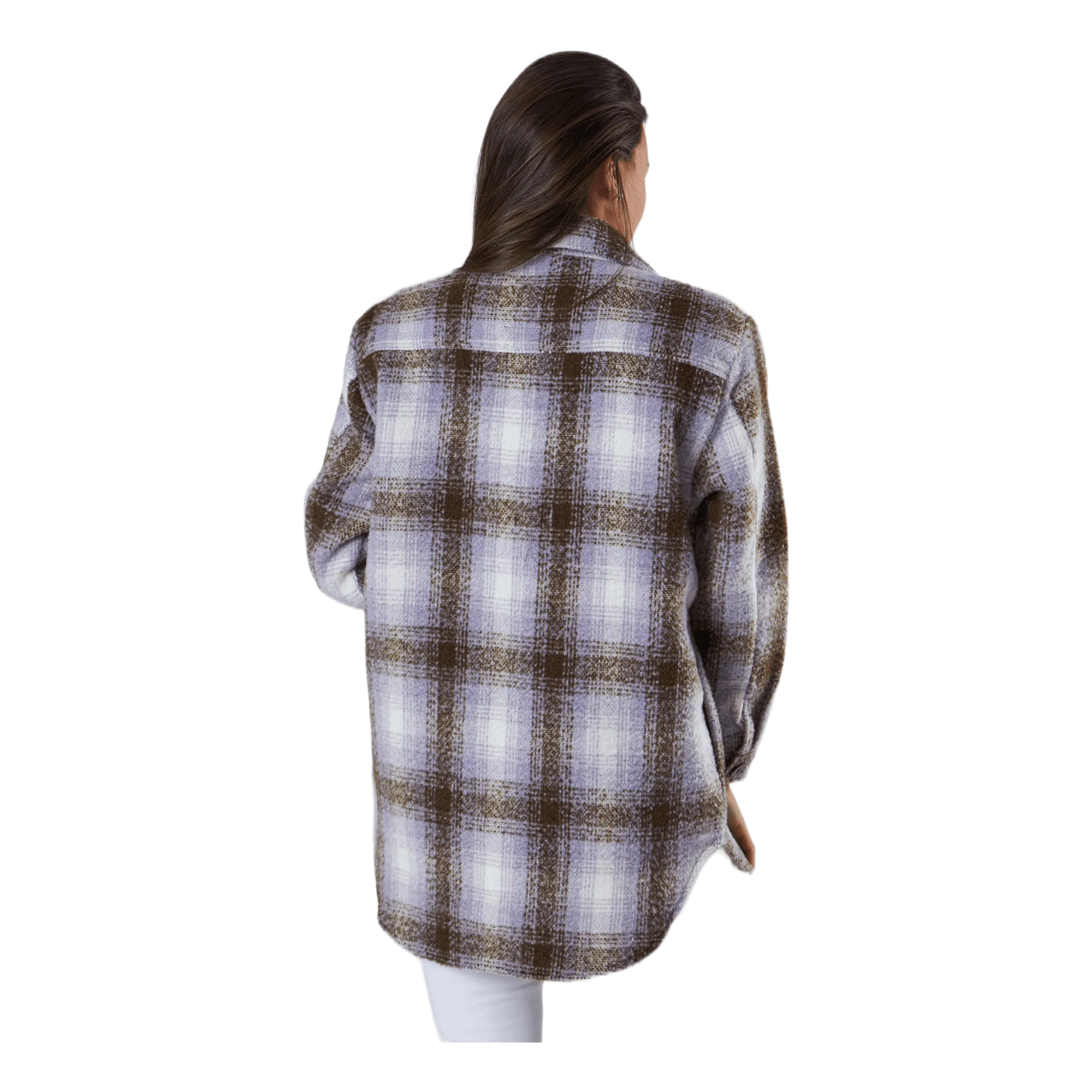 Only Deena-Oma L/S Check Shacket Cc Pnt White