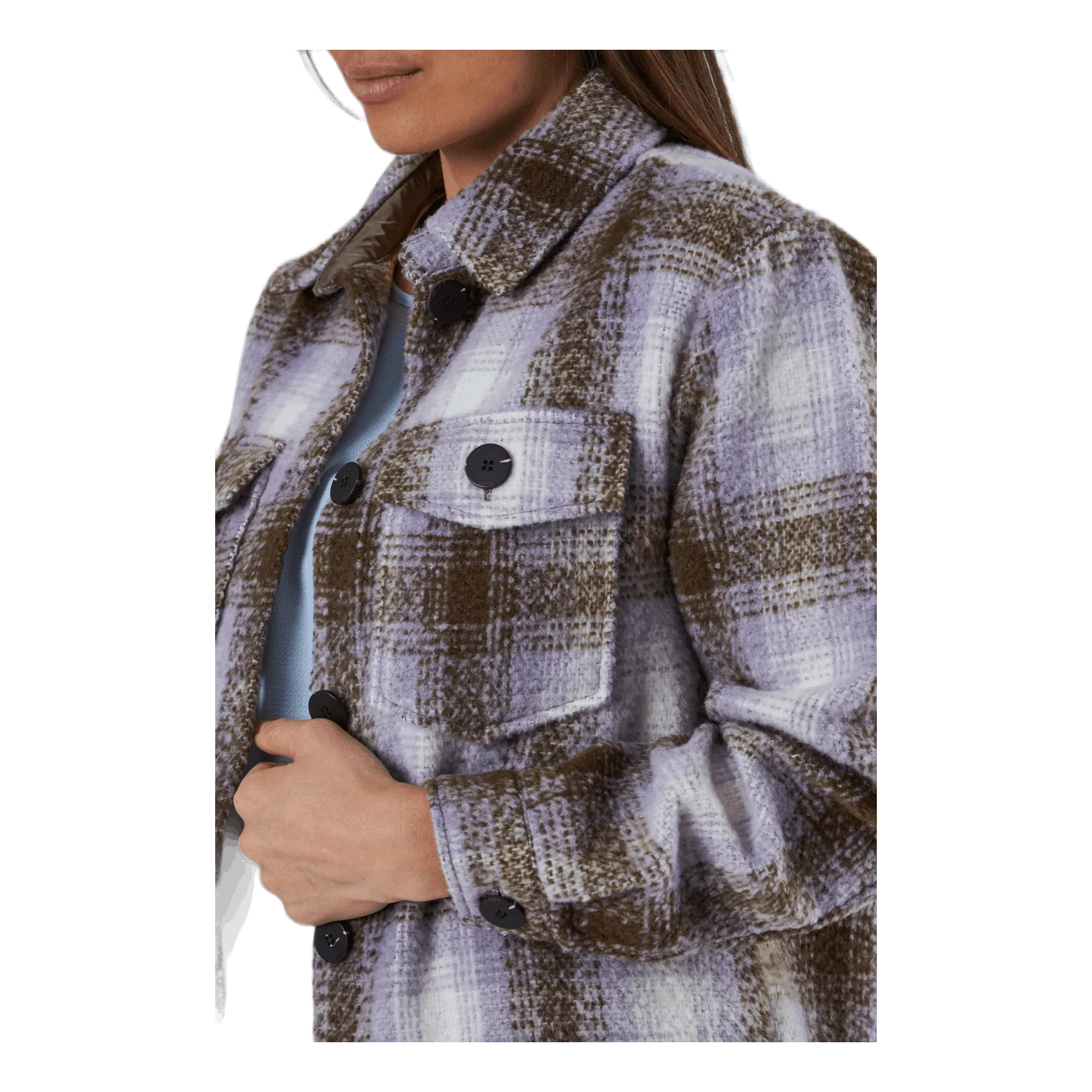 Only Deena-Oma L/S Check Shacket Cc Pnt White