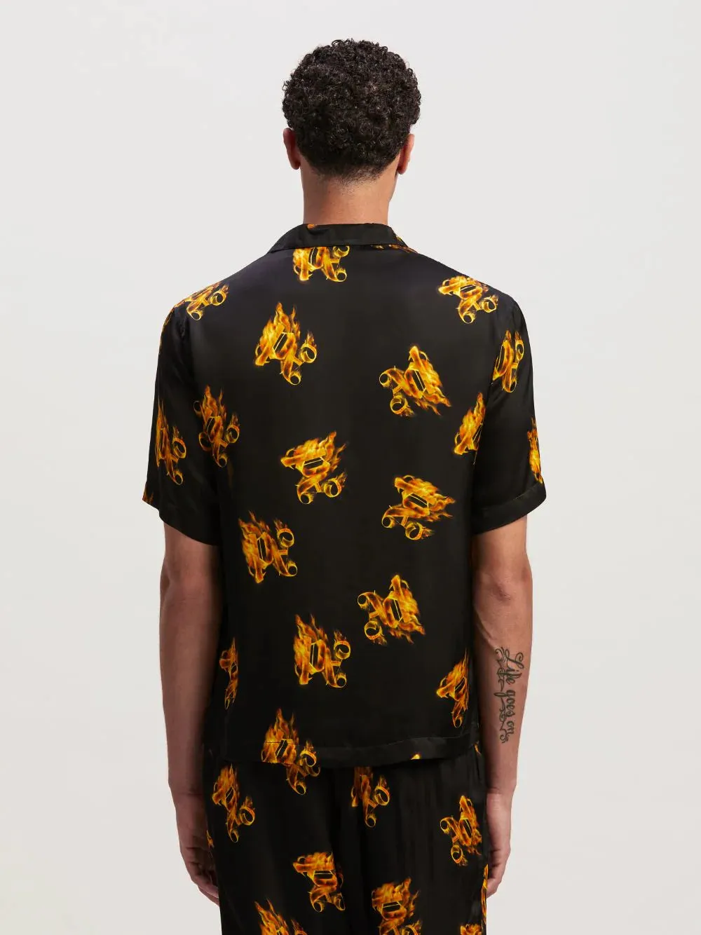 Palm Angels Burning Monogram Shirt S/S Black Gold