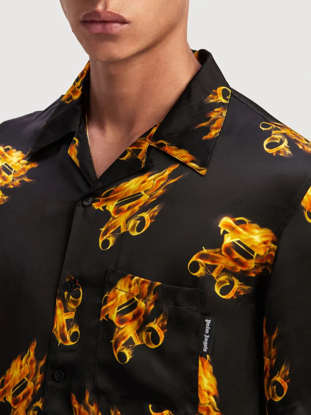 Palm Angels Burning Monogram Shirt S/S Black Gold