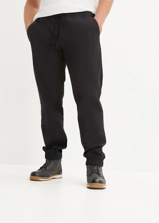 Pantalón elástico tipo chino de corte holgado con pernera recta Negro