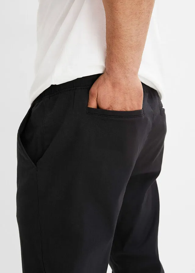 Pantalón elástico tipo chino de corte holgado con pernera recta Negro