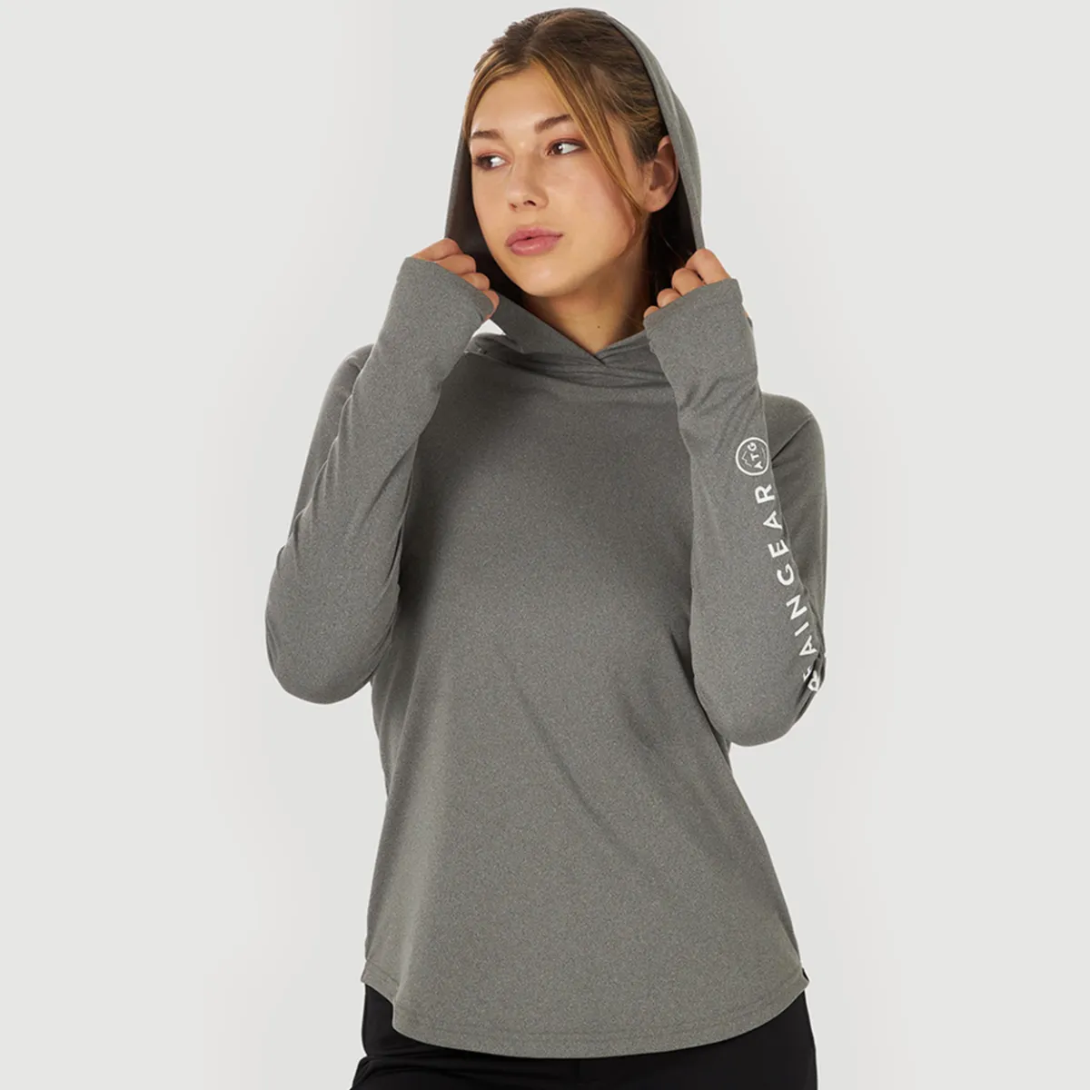 Polera Outdoor Mujer ATG By Wrangler -Long Sleeve Hooded Sun T Gris