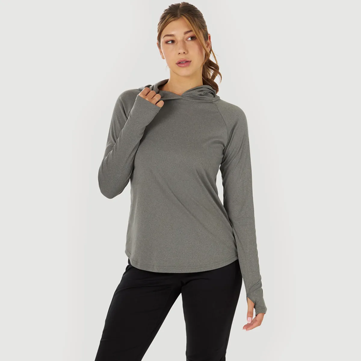 Polera Outdoor Mujer ATG By Wrangler -Long Sleeve Hooded Sun T Gris