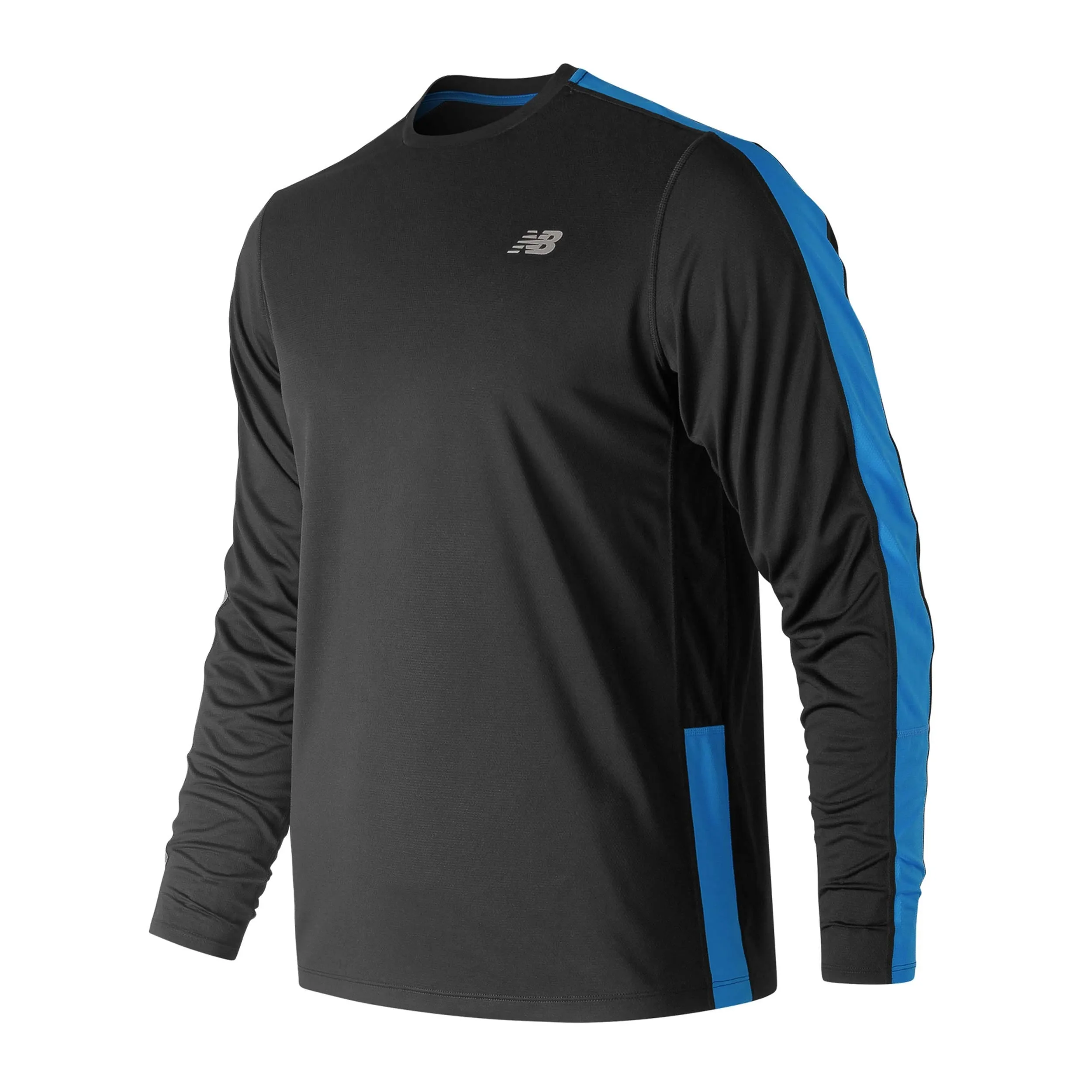 Polera Running Hombre New Balance Accelerate Long Sleeve Negra/Celeste