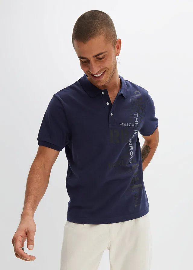 Polo de algodón con corte slim y manga corta Azul marino