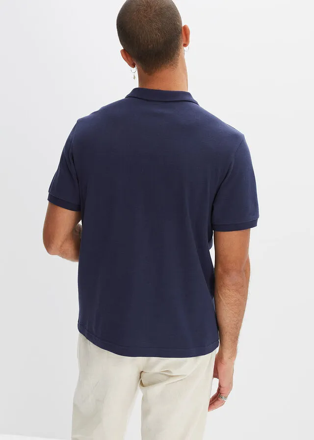 Polo de algodón con corte slim y manga corta Azul marino