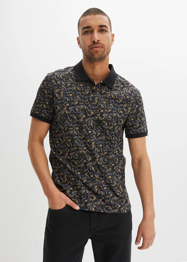 Polo Negro de flores