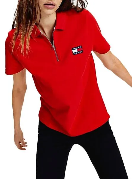 polo tommy jeans badge rojo para mujer