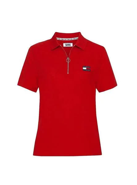 polo tommy jeans badge rojo para mujer