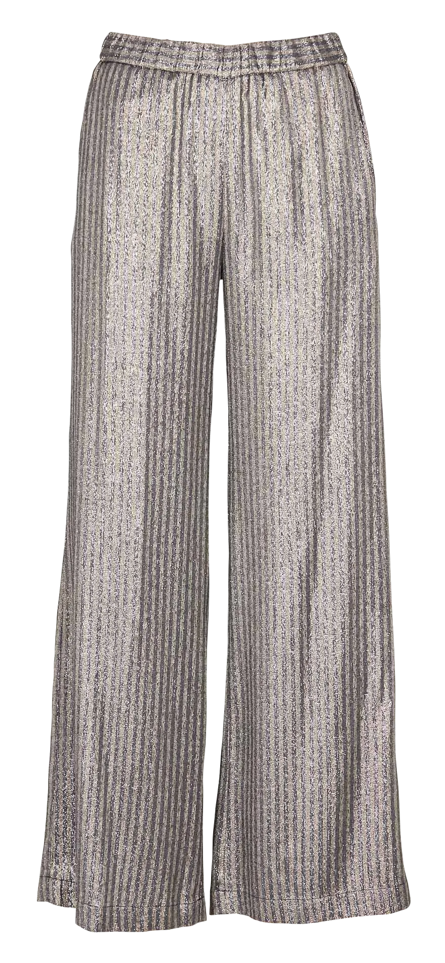 PORTORICO - Pantalón recto a rayas metalizadas en beige