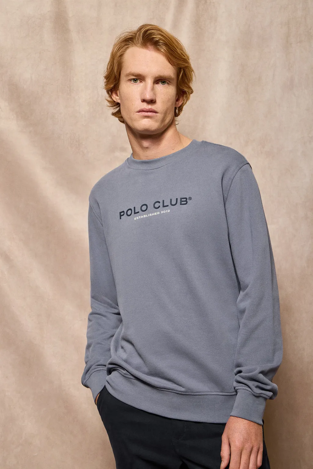 Sudadera azul denim cuello redondo con logotipo Polo Club